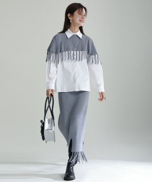 Fringe Knit Cape & Skirt Co-ord